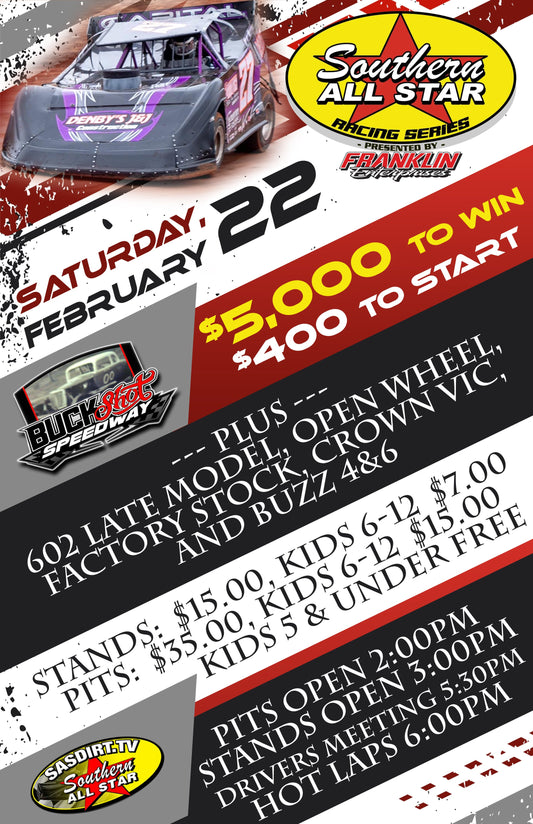 Southern All Star Dirt Racing Series Invades Buckshot Speedway on Saturday, February 22