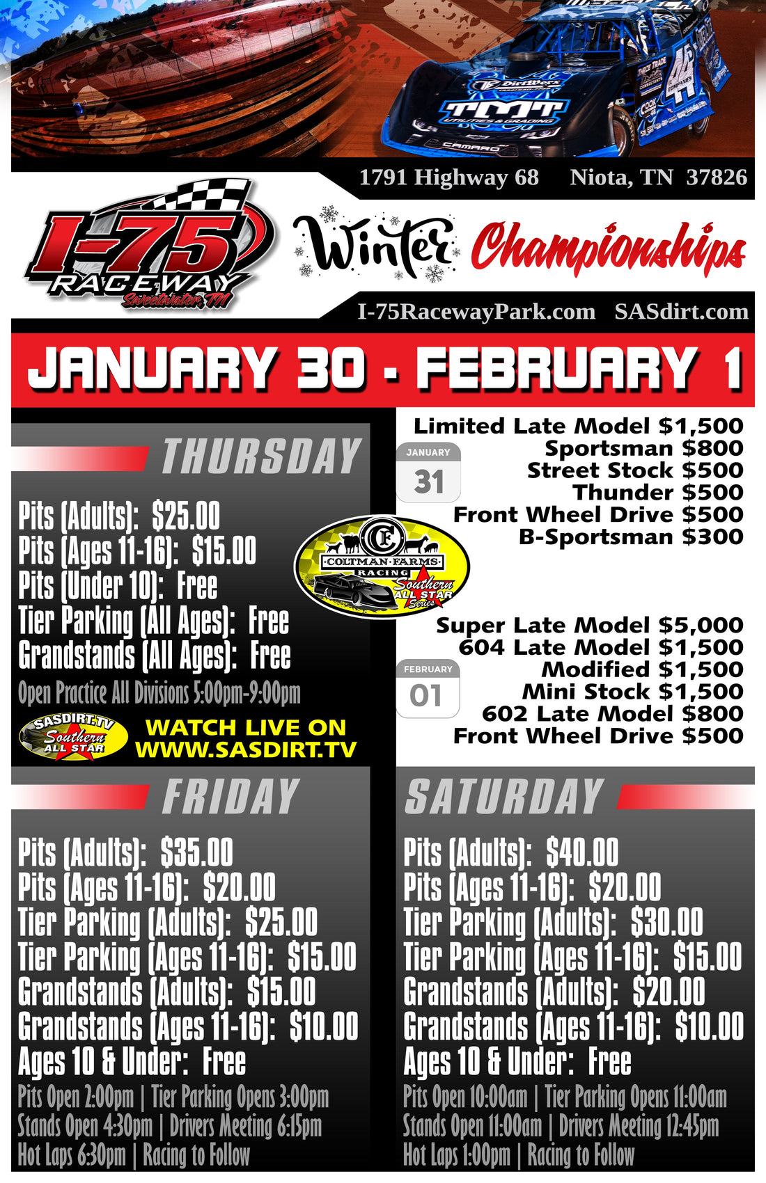 Cold Weather Forecast Pushes I-75 Raceway Winter Championships to January 30-February 1