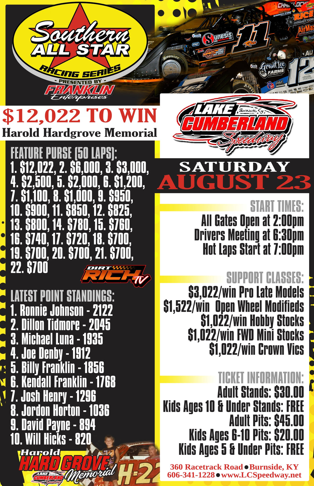 Harold Hardgrove Memorial Next for Southern All Star Dirt Racing Series on August 23 Paying $12,022 to Win