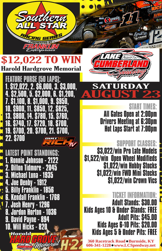 Harold Hardgrove Memorial Next for Southern All Star Dirt Racing Series on August 23 Paying $12,022 to Win