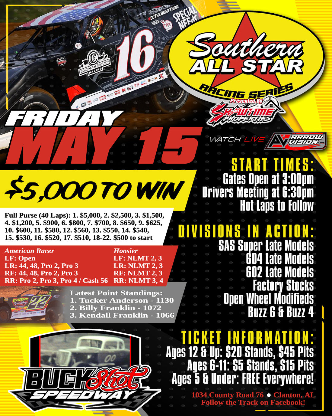 Buckshot Speedway Next for SAS Tour This Friday, May 15