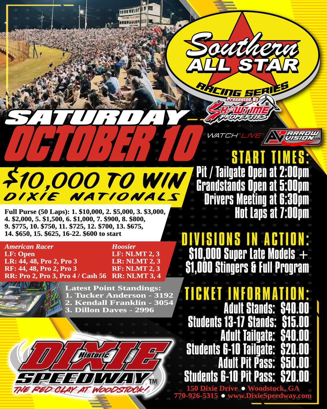 Dixie Speedway Hosts SAS Tour on Saturday, October 10 Paying $10,000 to Win