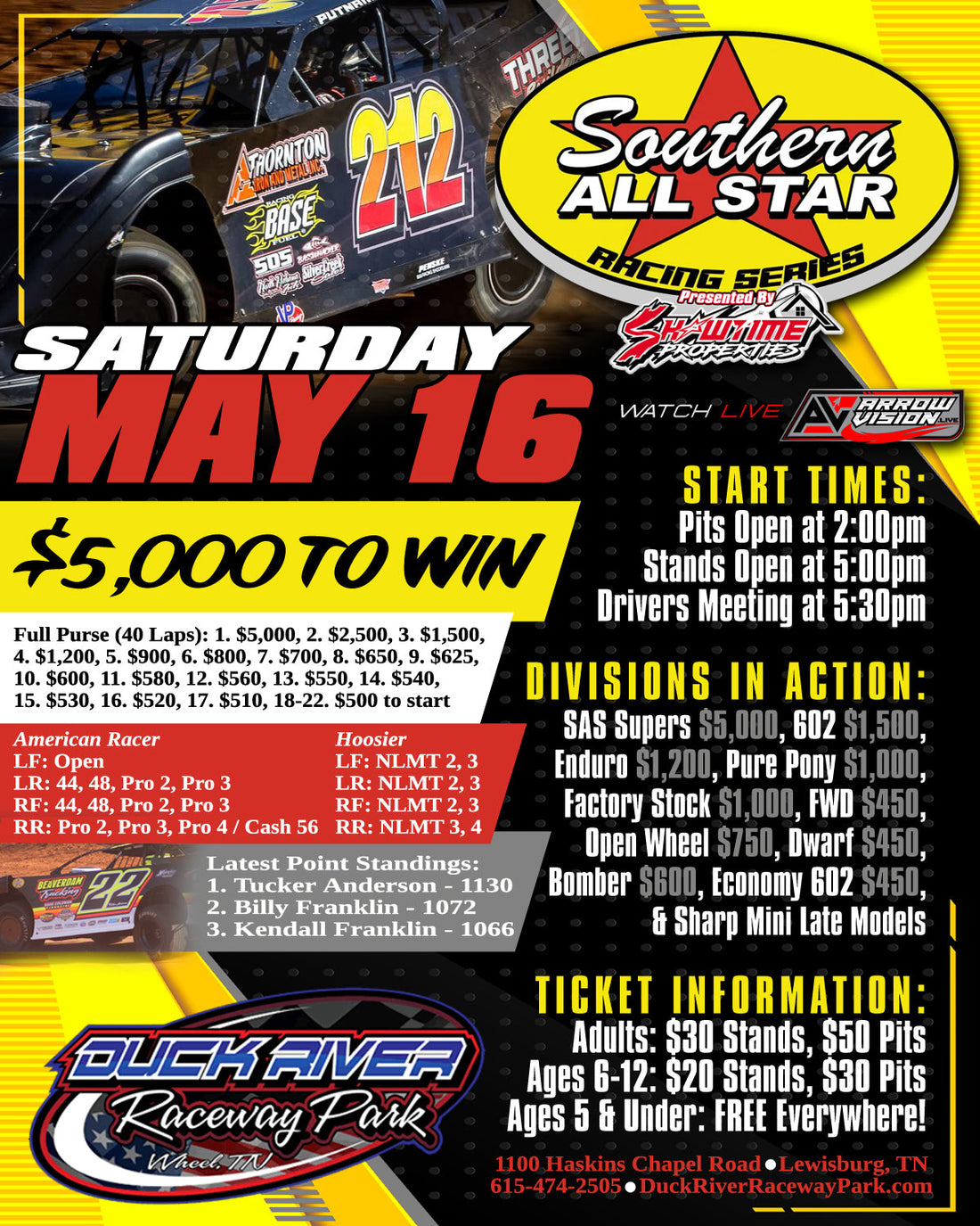 Duck River Raceway Park Hosts SAS Tour on Saturday, May 16