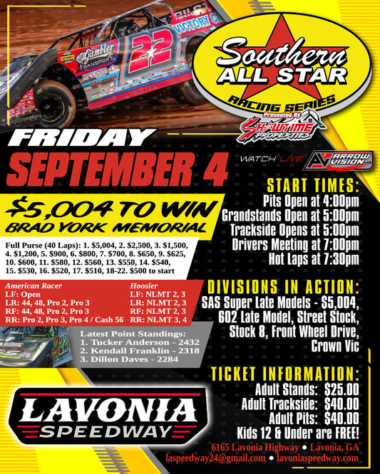 Brad York Memorial Goes Off This Friday at Lavonia Speedway