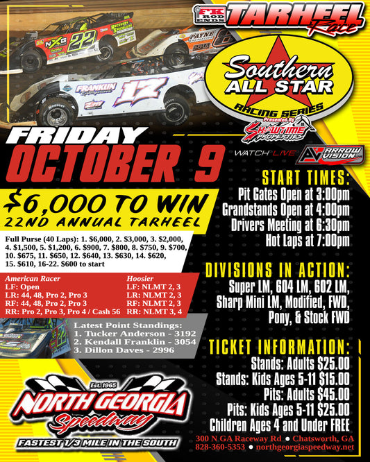 Tarheel Race Slated for Friday, October 9 at North Georgia Speedway