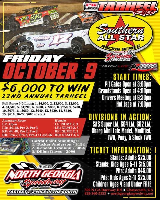 Ray Cook's Annual Tarheel Race Slated for Friday, October 9 at North Georgia Speedway