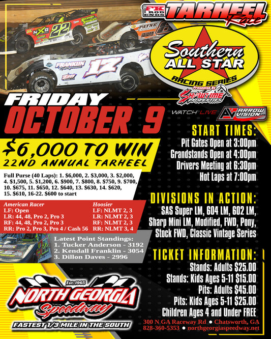 Ray Cook's Annual Tarheel Race Slated for Friday, October 9 at North Georgia Speedway