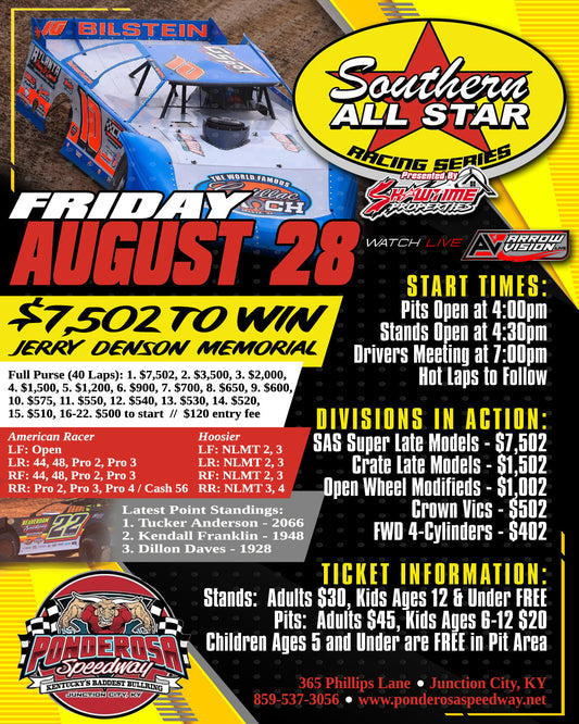 Jerry Denson Memorial Pays $7,502 to Win This Friday at Ponderosa Speedway