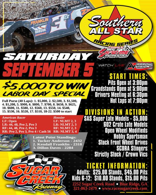 Sugar Creek Raceway Hosts SAS Tour on Saturday, September 5