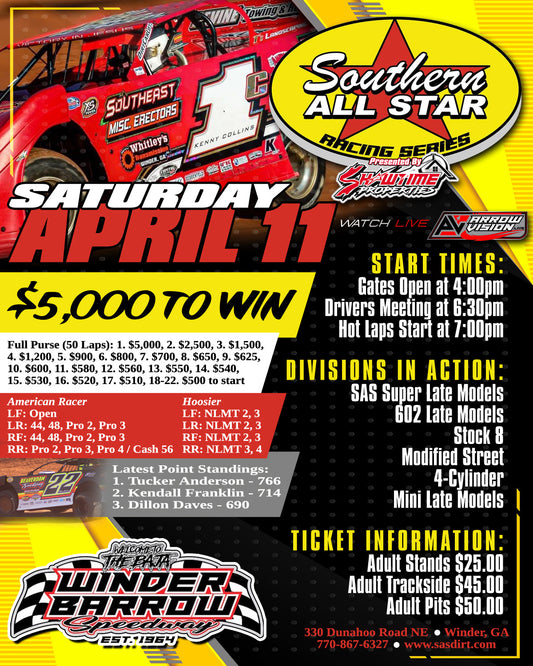 Saturday's Stop at Winder-Barrow Speedway Shells Out $5,000 Payday