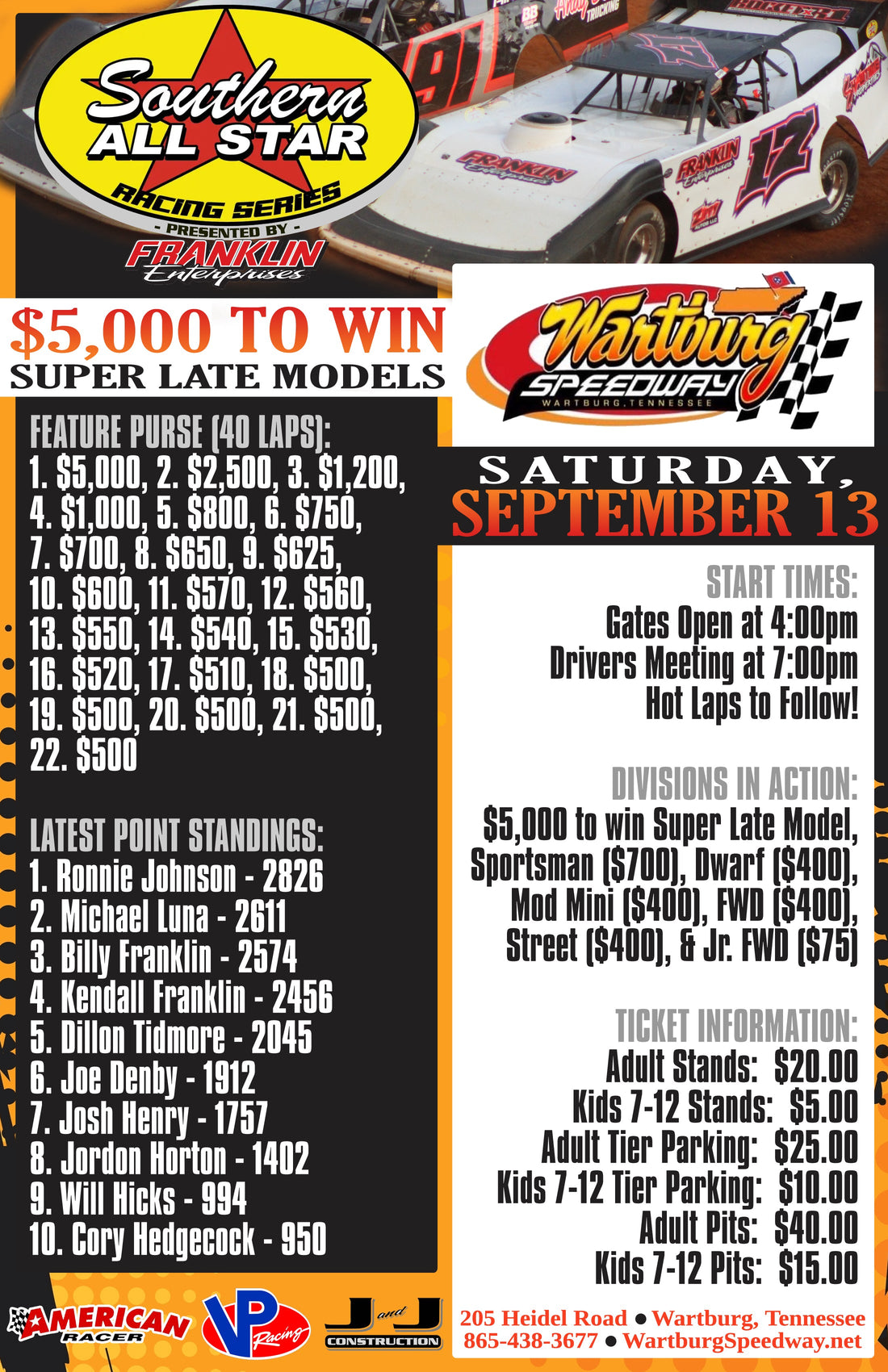 Southern All Star Dirt Racing Series Set to Invade Wartburg Speedway on Saturday, September 13