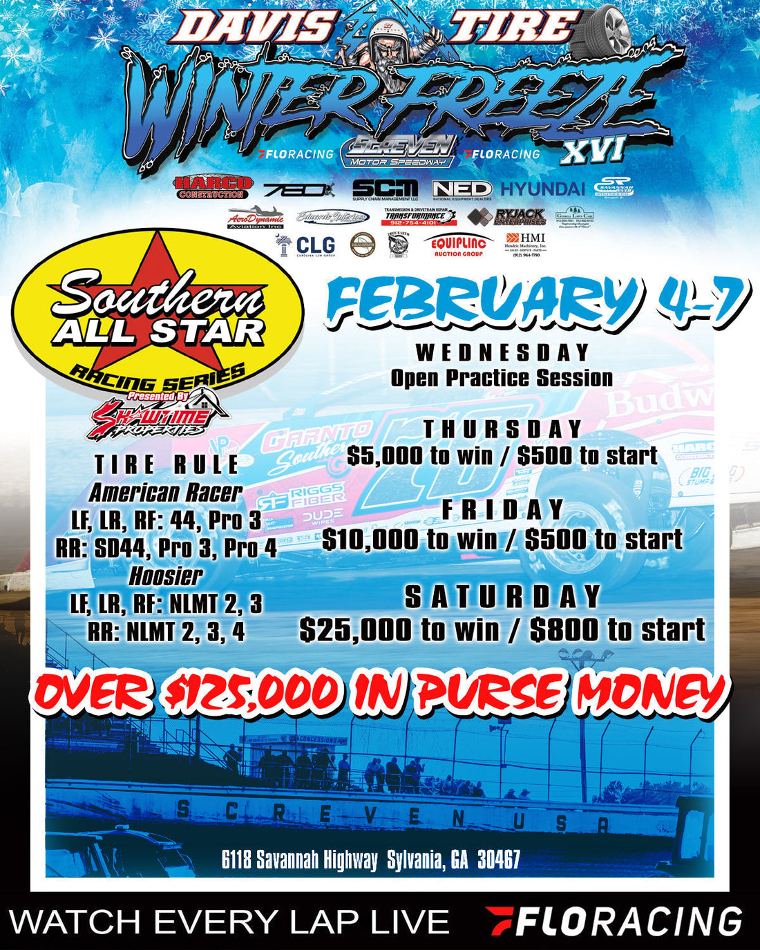 Complete Event Information for Winter Freeze XVI at Screven Motor Speedway